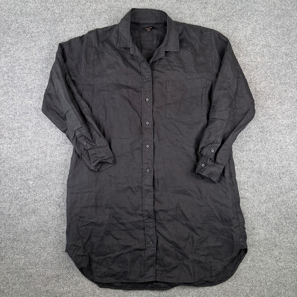 Quince 100% European Linen Shirt Dress Womens S Black Long Sleeve Button Up